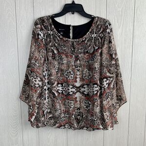 AB Studio Multicolor Print Sheer Sleeve Top Size L